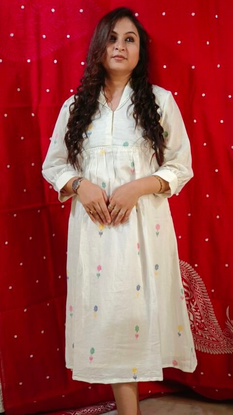 White Flower Butta Jamdani Dress