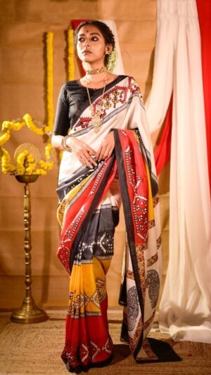 Jamdani Block Print in Pure Silk