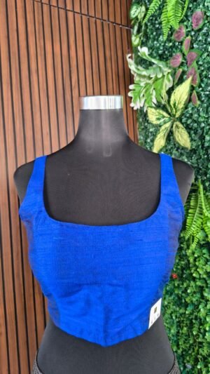 Raw Silk Sleeveless Blue Blouse
