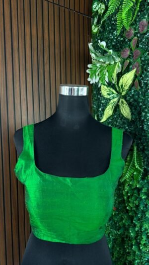 Raw Silk Sleeveless Green Blouse