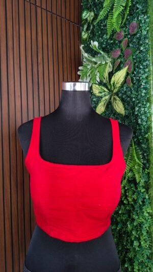 Raw Silk Sleeveless Red Blouse