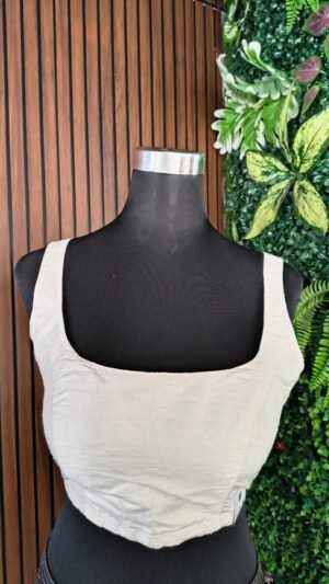 Raw Silk Sleeveless White Blouse