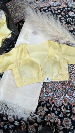 With Sleeve Raw Silk Blouse Beige