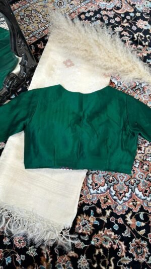 With Sleeve Raw Silk Blouse Green