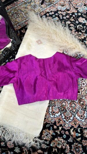 With Sleeve Raw Silk Blouse Magenta