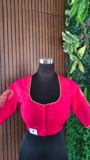 Raw Silk Kolka Motif Blouse Rani Pink